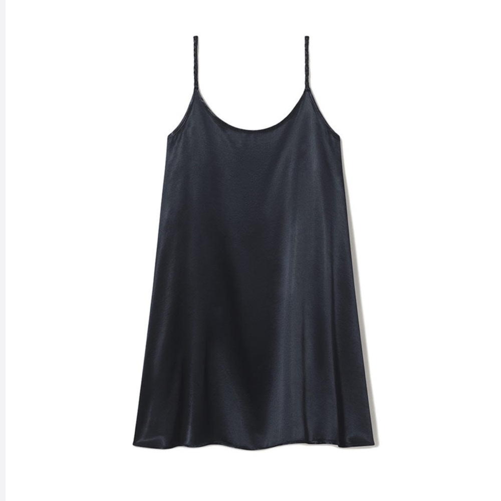 PJ Harlow Rowen Nighgown Dark Grey- Satin Nightgown With Braided Strap